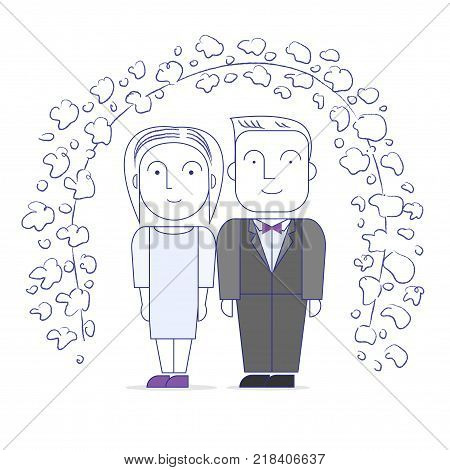 Man and woman at the wedding. Vector illustration.