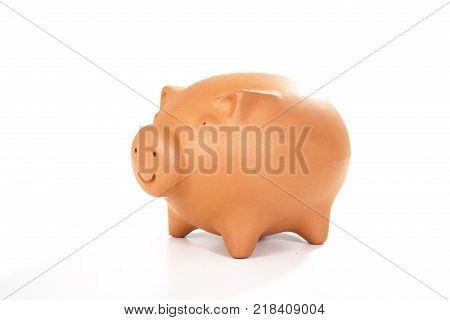 Pig bank piggy bank money saver box. Piggy bank on isolated white studio background.