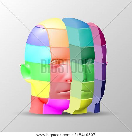 eps10. The human face consists of multi-colored square cuts. Vector illustration, business concept.