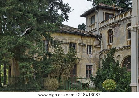 Fragment of authentic ruin at Vrana Palace in National monument of landscape architecture Park museum Vrana in former time royal palace on the outskirts of Sofia, Bulgaria, Europe