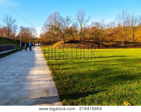 PRAGUE, CZECH REPUBLIC - DECEMBER 9, 2017: Former Kobylisy Shooting Range, Prague, Czech Republic. Place of mass executions during WWII by Nazis after the assassination of Reinhard Heydrich.