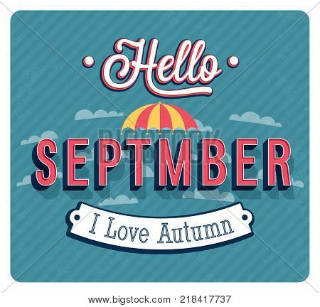Hello september creative typographic design. Vector illustration.