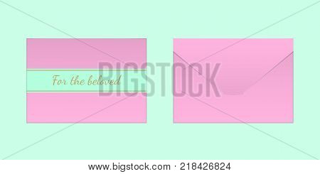 Decorative Pink Envelope. Vector Mock up of Envelop with Inscription For the Beloved Backside View and Frontside View