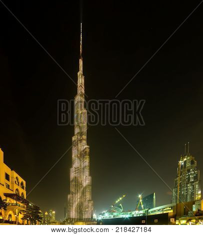 Dubai Burj Khalifa Aerial View, United Arab Emirates Night View