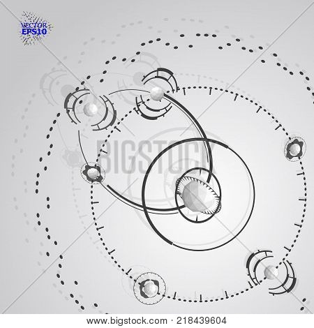 EPS10. 3d engineering technology vector backdrop. Futuristic technical plan, mechanism. Monochrome mechanical scheme, dimensional abstract industrial design can be used as website background.