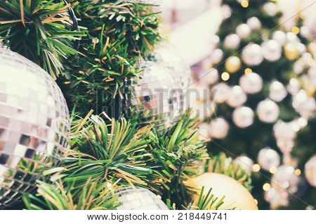 Closeup of Christmas tree background Celetrate Merry Christmas concept