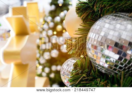 Closeup of Christmas tree background Celetrate Merry Christmas concept