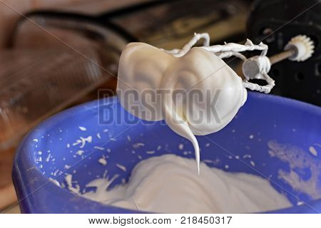 Bowl of whipped egg whites for meringues
