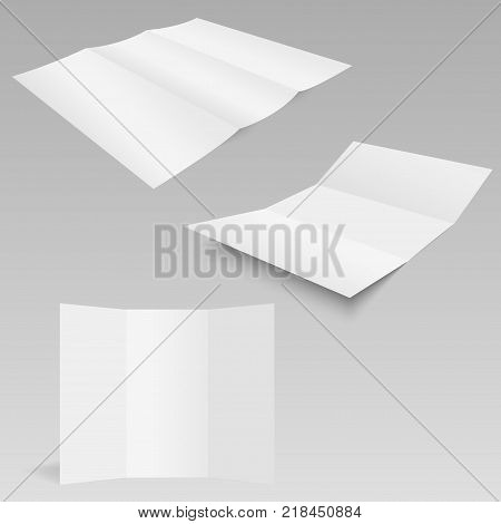 Threefold white template paper. Vector illustration with soft shadow