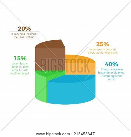 Infographic with percentage and additional information placed by each sector, visual means of presenting info on vector illustration