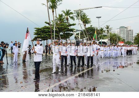 Pattaya Thailand - November 19 2017: Malaysia Navy parade marching on the 50th anniversary ASEAN International Fleet Review 2017 at the beach of Pattaya Thailand