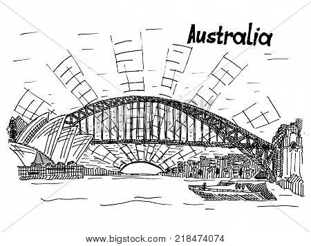 australia bridge ocean attractions sketch work vector artwork