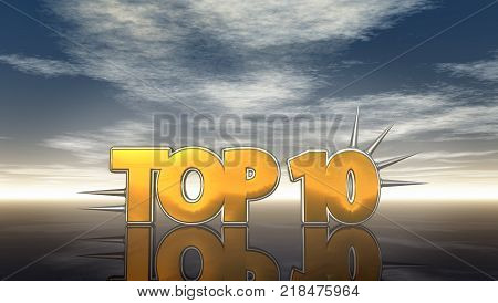 top 10 symbol with prickles under cloudy sky - 3d rendering