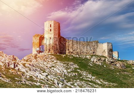 Enisalaantic castle fortress in Dobrogea Romania.Ruins of ancient Enisala royal castle