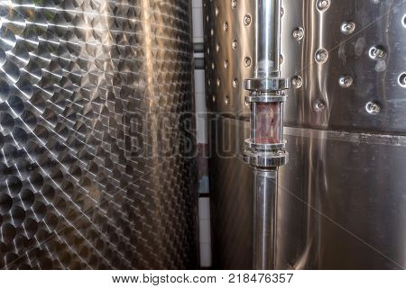 Modern winery plant with fermentaion stainless tanks for wine production