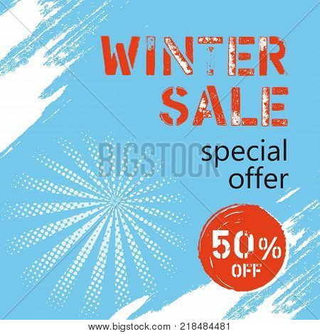 Banner Winter Sale pattern on a abstract blue background. Vector illustration