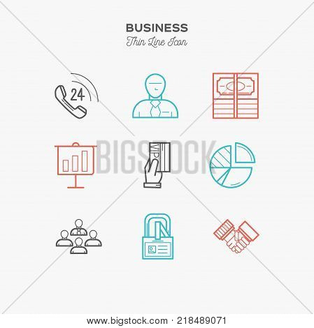 Business project marketing management thin line color icons set vector illustration