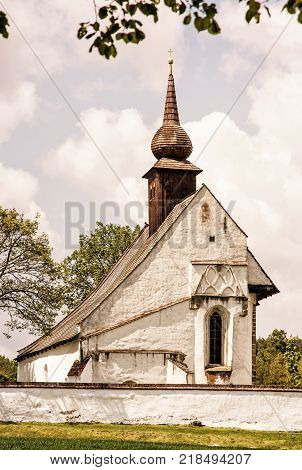 Chapel of Our Mother God near Veveri castle Moravia Czech republic. Travel destination. Religious architecture. Yellow photo filter.
