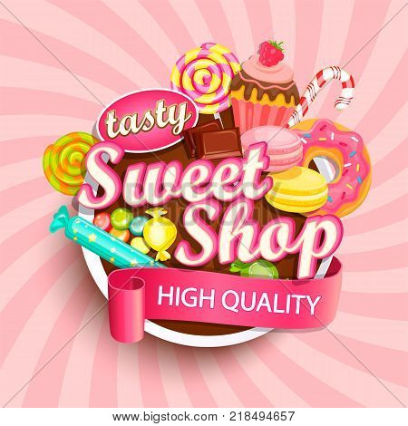 Sweet shop logo label or emblem for your design. Vector illustration.