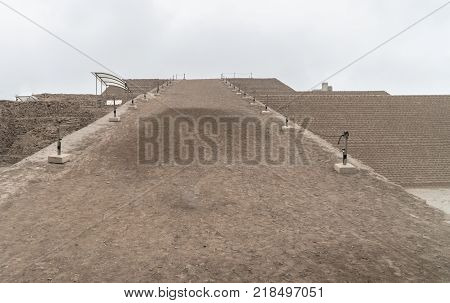 Lima Peru - August 2017: Huallamarca the inca pyramid in Lima's Huaca Peru