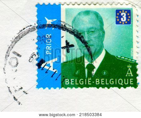 GOMEL, BELARUS, 14 DECEMBER 2017, Stamp printed in Belgium shows image of the Albert II (born 6 June 1934) reigned as the sixth King of the Belgians, circa 2017. 