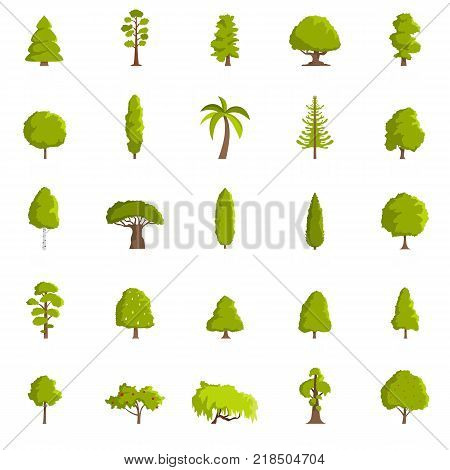 Tree icons set. Flat illustration of 25 tree vector icons isolated on white background