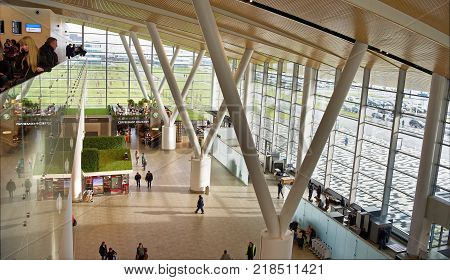 Rostov-on-DonRussia - December 162017: Airport Platov built for the FIFA World Cup in 2018. The passengers are preparing for flights