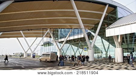 Rostov-on-DonRussia - December 162017: Airport Platov built for the FIFA World Cup in 2018. The passengers are preparing for flights