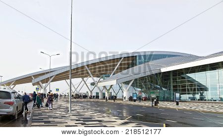 Rostov-on-DonRussia - December 162017: Airport Platov built for the FIFA World Cup 2018. Passengers are traveling at the airport