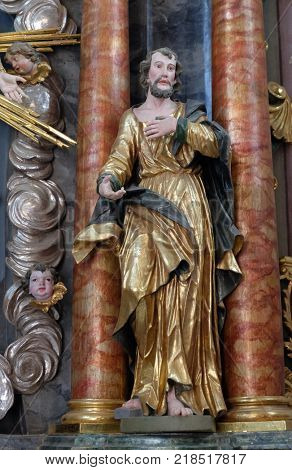 BELEC, CROATIA - JULY 09: Saint James statue on altar in the Baroque Church of Our Lady of the Snow in Belec, Croatia on July 09, 2016.