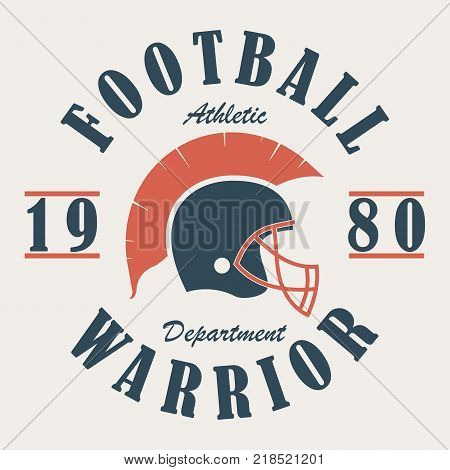 Football Warrior - t-shirt graphics with helmet. Print for sportswear, apparel, clothes. Sport logo. Vector illustration.