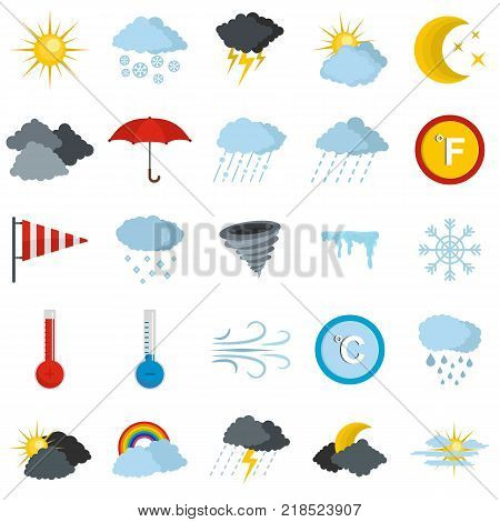 Weather icons set. Flat illustration of 25 weather vector icons isolated on white background