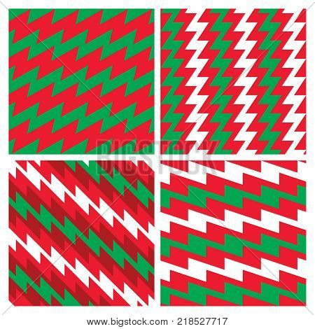 Collection of seamless zigzag patterns in holiday colors.