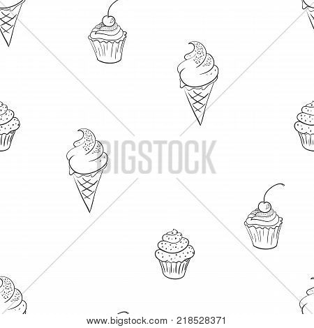 Ice cream and cupcakes seamless pattern. Sweets concept background.