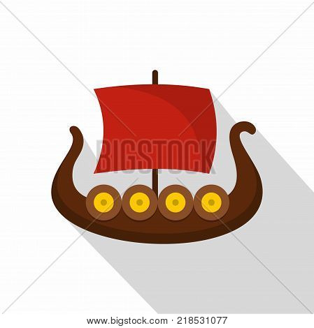 Ship viking icon. Flat illustration of ship viking vector icon for web