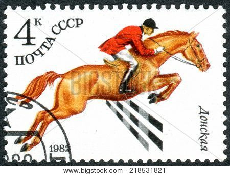 USSR - CIRCA 1982: A stamp printed in USSR devoted to Horse breeding in the USSR shows a Russian Don (Equus ferus caballus) circa 1982