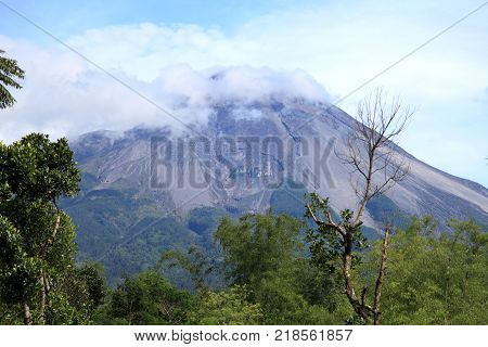 View of the mount Merapi, Java, Indonesia. Merapi volcano landscape