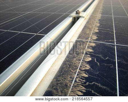 Dirty Dusty Photovoltaic Panels Accumulated at the low side by Dewdrop Water