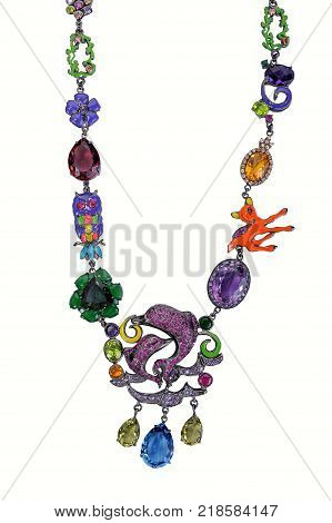 luxury fancy jewelry necklace on white background