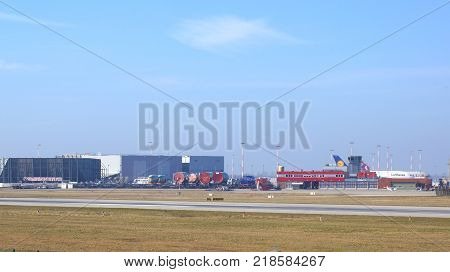 HAMBURG, GERMANY - MARCH 9th, 2014: Airbus A380 parking at the Airbus factory side at the airport Finkenwerder.