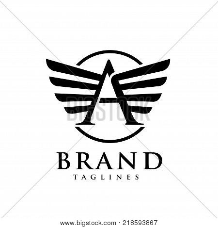 letters a with wings and circle logo vector, Creative Letter a with wings design element. letter a wings Corporate branding identity Vector template