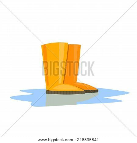 Yellow Rubber Boots. Protection shoes. Working uniform. Waterproof footwear. Isolated white background. Vector illustration