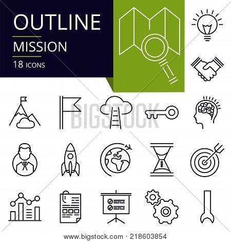 Set of outline icons of mission. Modern icons for website mobile app design and print.
