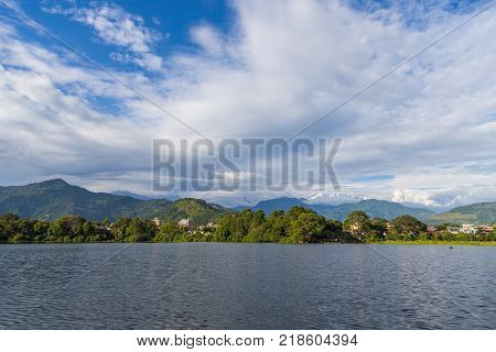 Views of Lake Side of Pokhara from Phewa Lake Pokhara Nepal