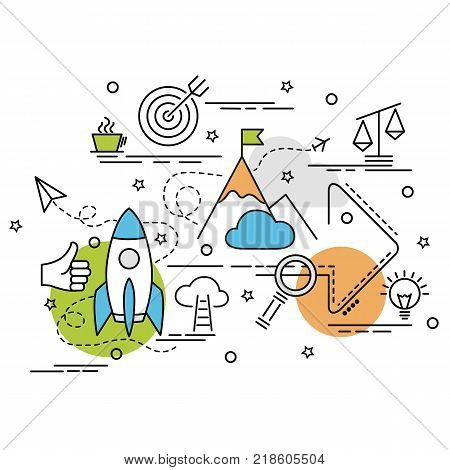 Flat colorful design concept of Mission. Infographic idea of making creative products. Template for website banner flyer and poster.