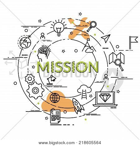 Flat colorful design concept of Mission. Infographic idea of making creative products.
Template for website banner flyer and poster.