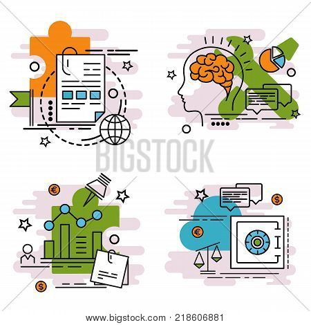 Set of outline icons of Business. 
Colorful icons for website, mobile, app design and print.