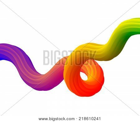 Trendy abstract colorful liquid shape, ribbed fluid element with rainbow gradient wave. May be used as background or mockup for card and web design, banners and posters