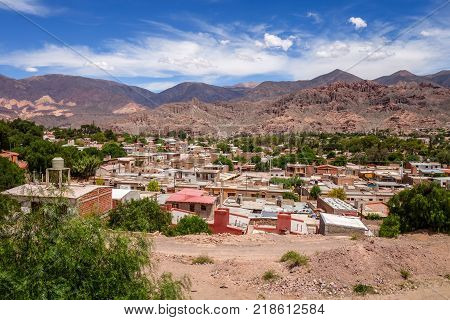 Tilcara city and quebrada mountains landscape Jujuy Argentina