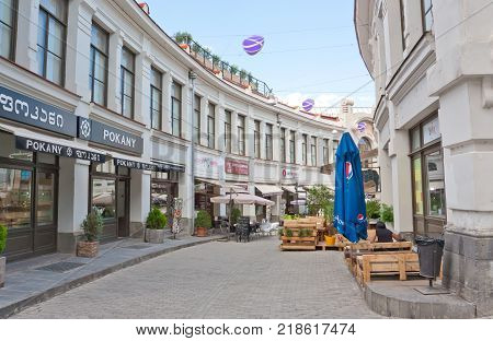 TBILISI, GEORGIA - AUGUST 07, 2013: Shardeni street is a pedestrian street in the old part of Tbilisi. Tbilisi is capital of Georgia.